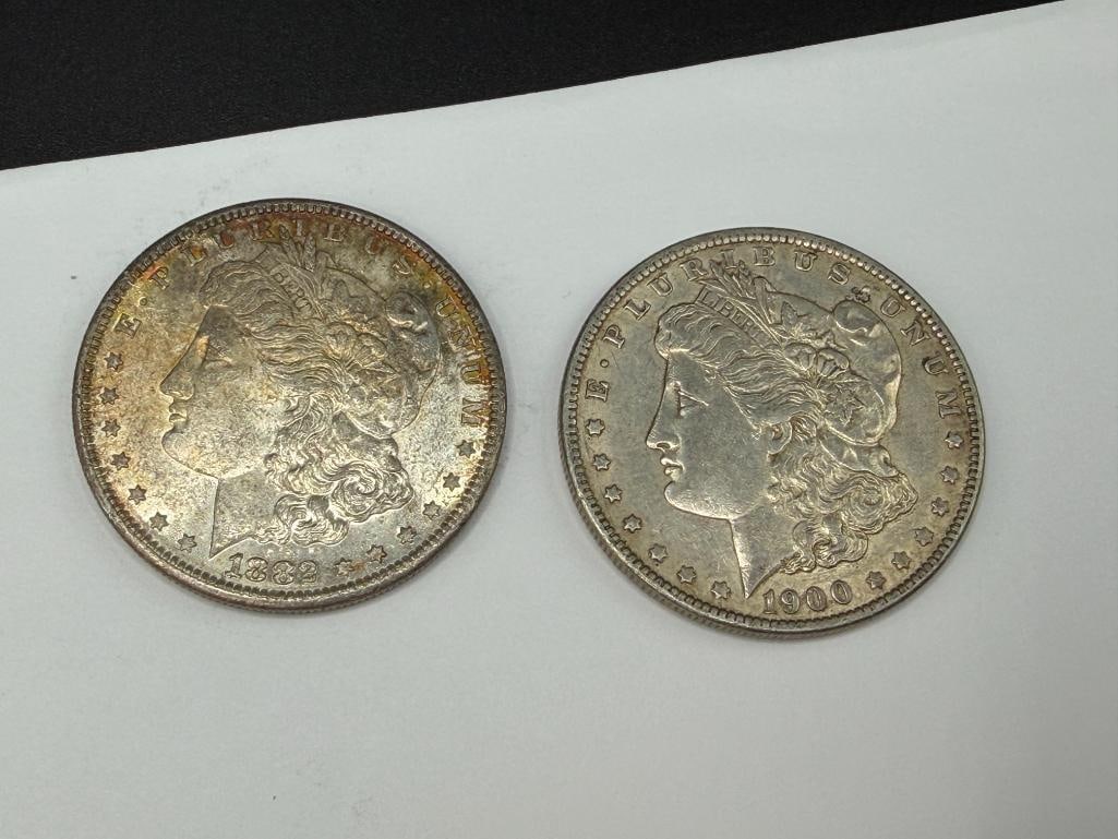 FIVE U.S. MORGAN SILVER DOLLARS FEATURING VARIOUS DATES AND MINT MARKS - 5