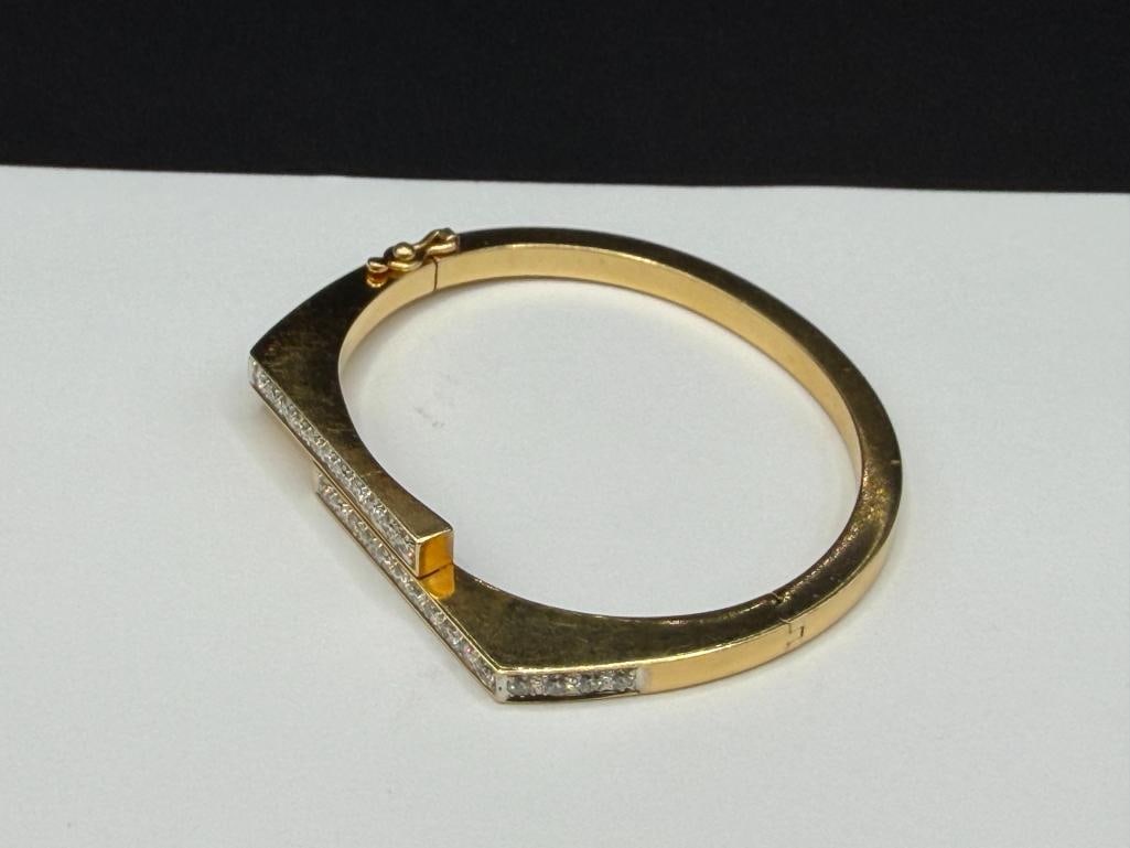 14K YELLOW GOLD ROUND BRILLIANT CUT DIAMOND BYPASS BANGLE BRACELET - 4