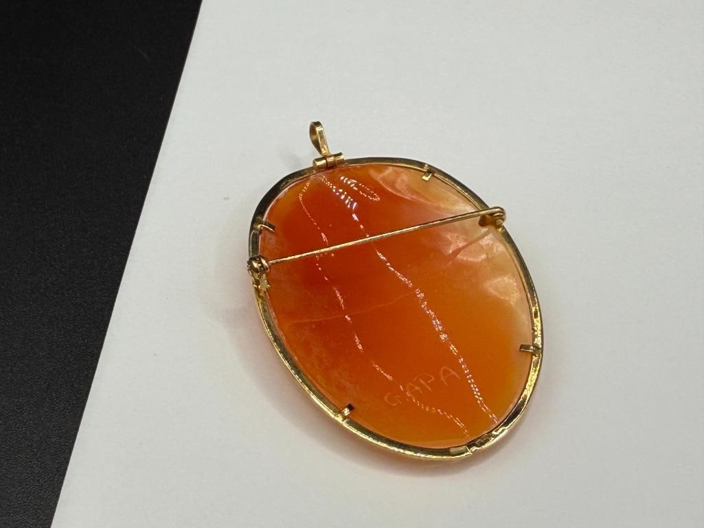ANTIQUE GIOVANNI APA STUDIO SIGNED 14K YELLOW GOLD CARVED CAMEO PENDANT / BROOCH - 6