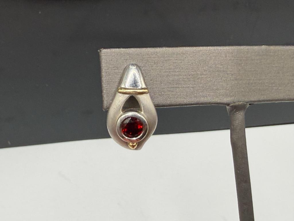 STERLING SILVER AND 14K YELLOW GOLD GARNET EARRINGS - 2