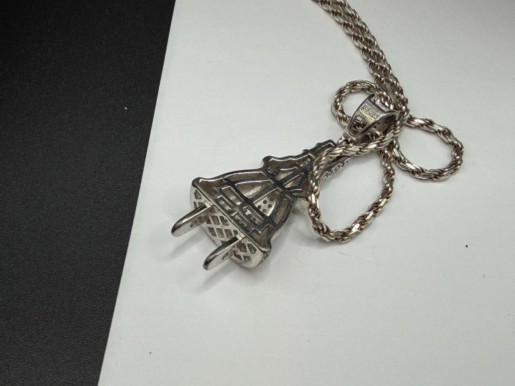 STERLING SILVER CZ PAVED "THE PLUG" FIGURAL OUTLET PLUG PENDANT NECKLACE - 4