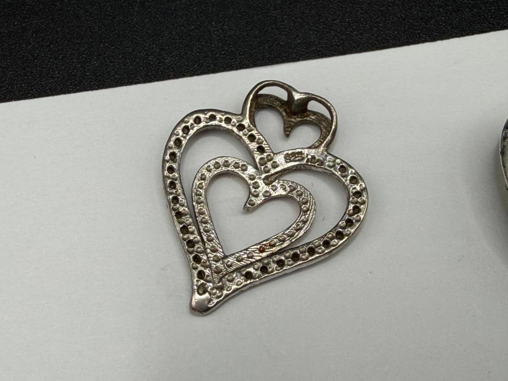 STERLING SILVER HEART MOTIF JEWELRY INCLUDING A DIAMOND HEART PENDANT AND A SIGNED BROOCH - 3