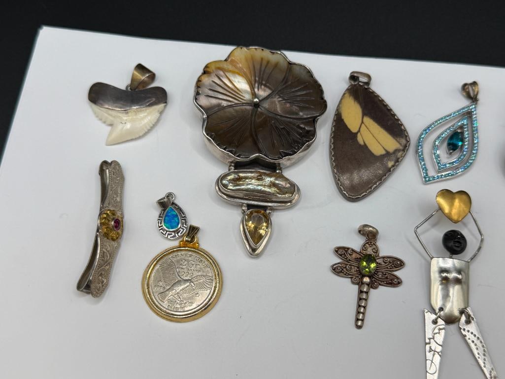 ASSORTED JEWELRY FEATURING MOSTLY STERLING SILVER PENDANTS - 2