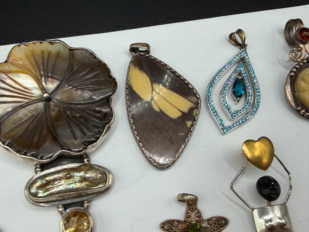 ASSORTED JEWELRY FEATURING MOSTLY STERLING SILVER PENDANTS - 4