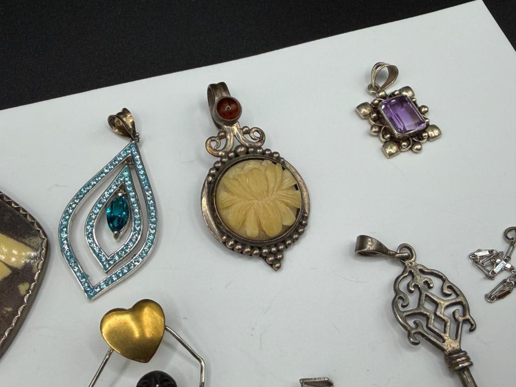 ASSORTED JEWELRY FEATURING MOSTLY STERLING SILVER PENDANTS - 5