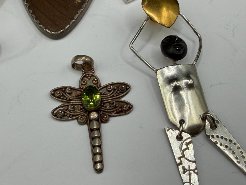 ASSORTED JEWELRY FEATURING MOSTLY STERLING SILVER PENDANTS - 9