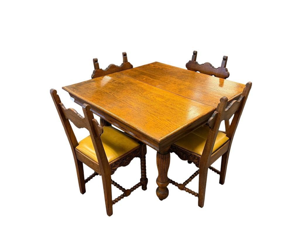 ANTIQUE OAK DINING TABLE WITH BULBOUS TURNED LEGS AND SPANISH REVIVAL CARVED CHAIRS (1 of 20)