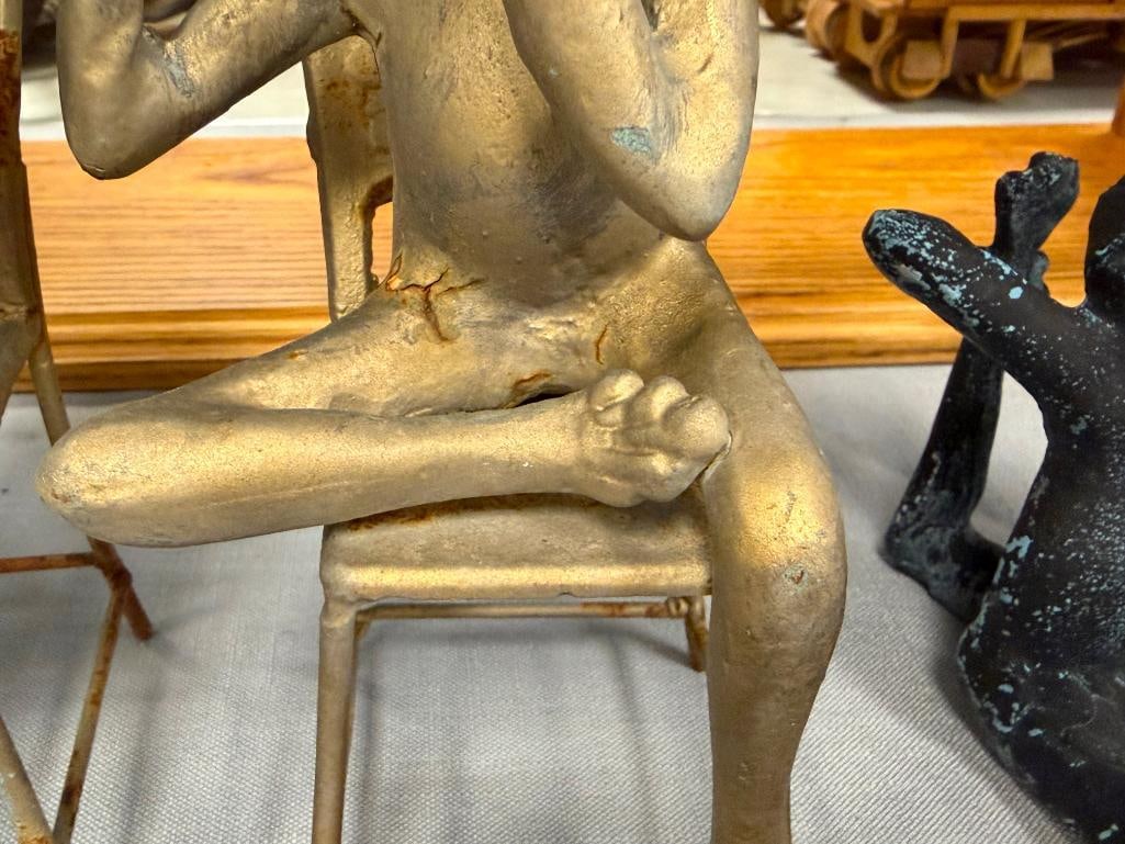 CAST ALUMINUM AND SOLID METAL MUSICIAN AND BALLERINA FROG FIGURINES - 12