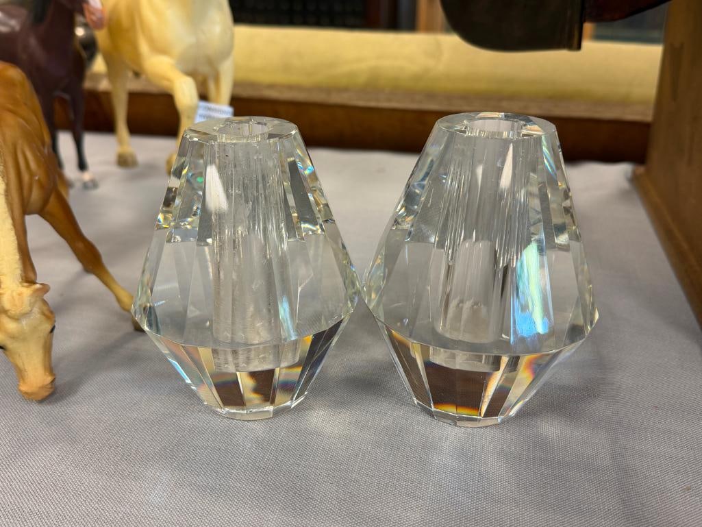 PAIR OF VINTAGE EAPG EARLY AMERICAN PRESSED GLASS DOUBLE CANDLESTICK HOLDERS - 10