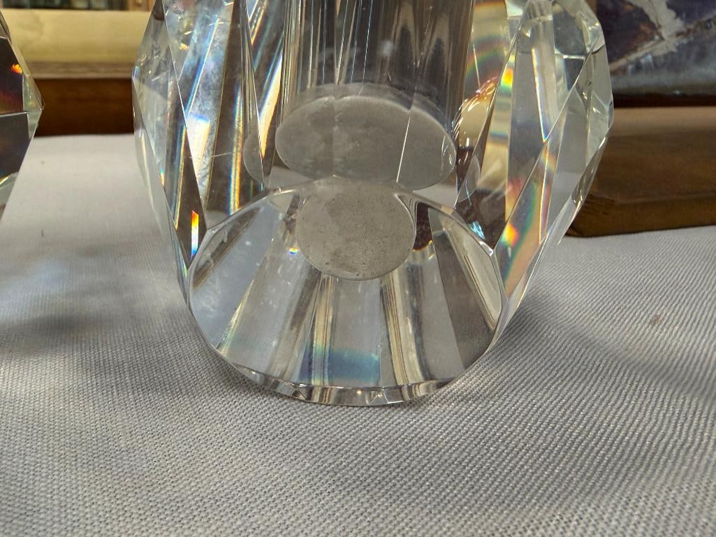 PAIR OF VINTAGE EAPG EARLY AMERICAN PRESSED GLASS DOUBLE CANDLESTICK HOLDERS - 12