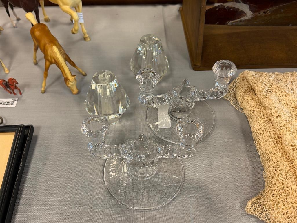 PAIR OF VINTAGE EAPG EARLY AMERICAN PRESSED GLASS DOUBLE CANDLESTICK HOLDERS - 2