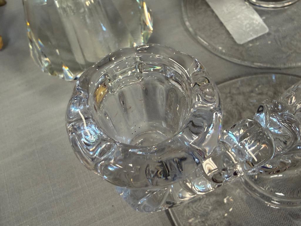 PAIR OF VINTAGE EAPG EARLY AMERICAN PRESSED GLASS DOUBLE CANDLESTICK HOLDERS - 6