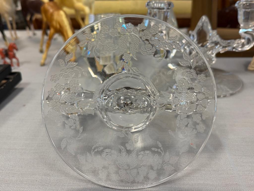 PAIR OF VINTAGE EAPG EARLY AMERICAN PRESSED GLASS DOUBLE CANDLESTICK HOLDERS - 8
