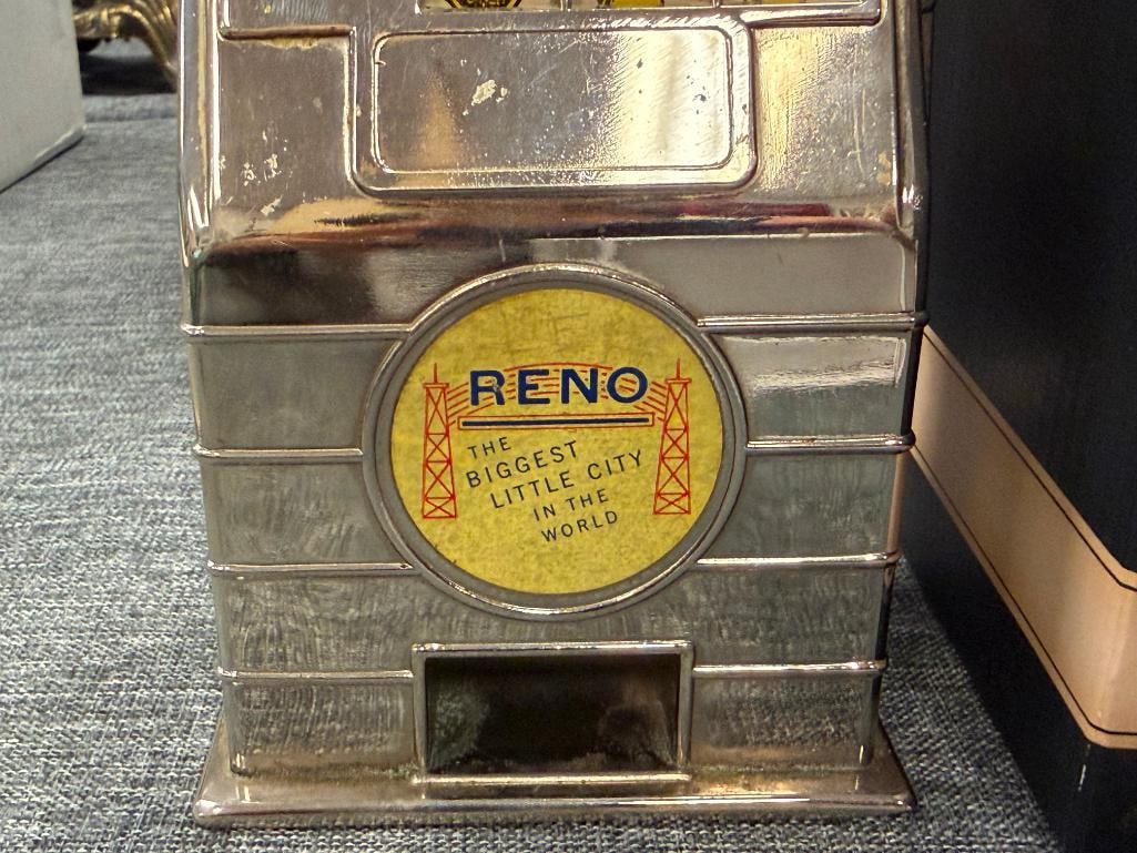 VINTAGE RENO PLASTIC JACK POT COIN BANK AND NOVELTY SLOT MACHINE COIN BANK WITH ORIGINAL BOX - 4