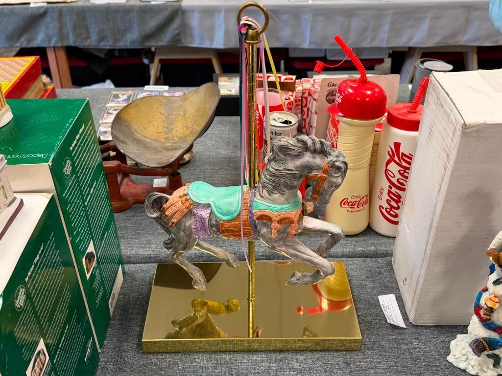 HAND PAINTED CAST RESIN CAROUSEL HORSE WITH POISHED BRASS STAND AND POLE - 2