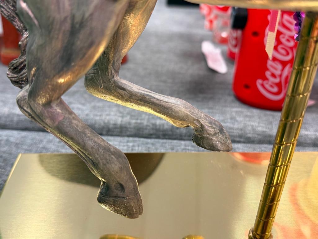 HAND PAINTED CAST RESIN CAROUSEL HORSE WITH POISHED BRASS STAND AND POLE - 7