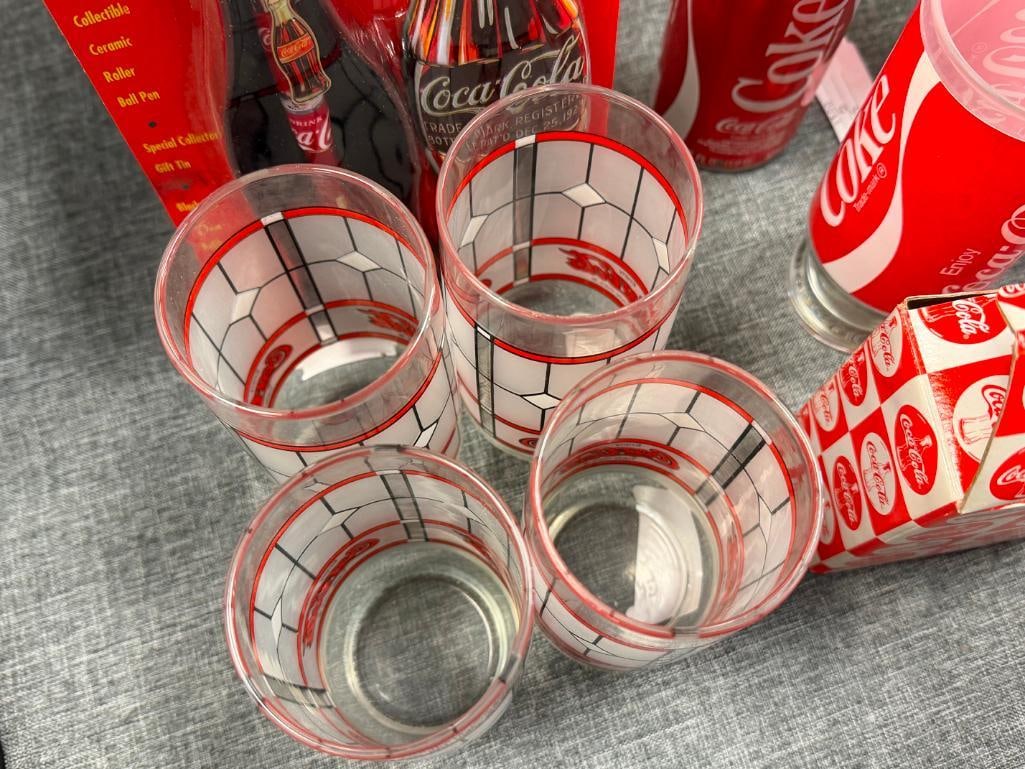 COCA-COLA COLLECTIBLES DRINKING GLASSES, TRAVEL CUPS WITH STRAWS, PEN, POLAR BEAR FIGURINES - 6