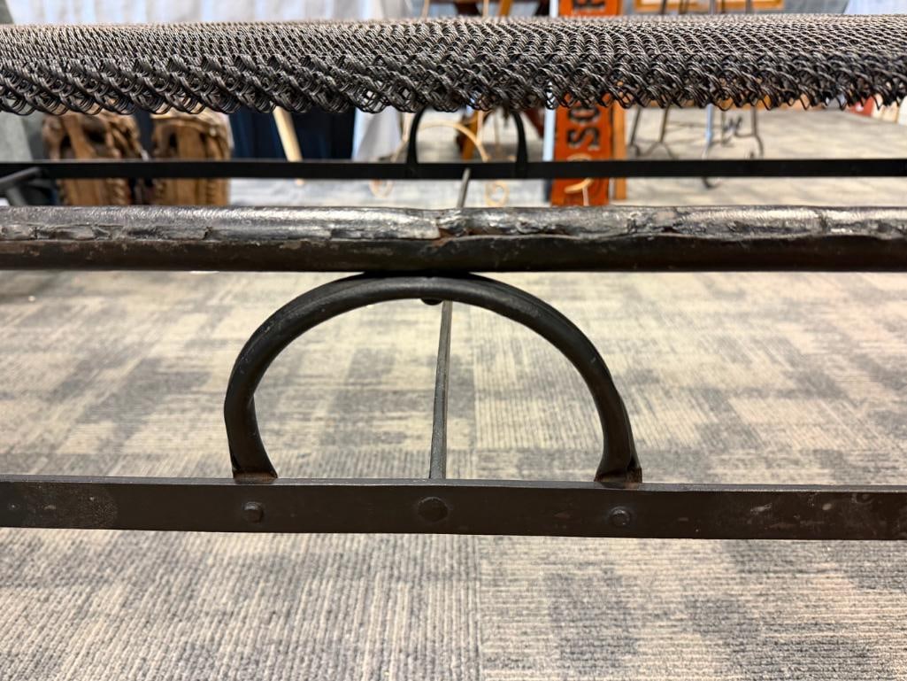 VINTAGE ART DECO PERIOD IRON AND SHEET METAL TWIN HEADBOARD AND FOOTBOARD WITH SPRING BASE - 11