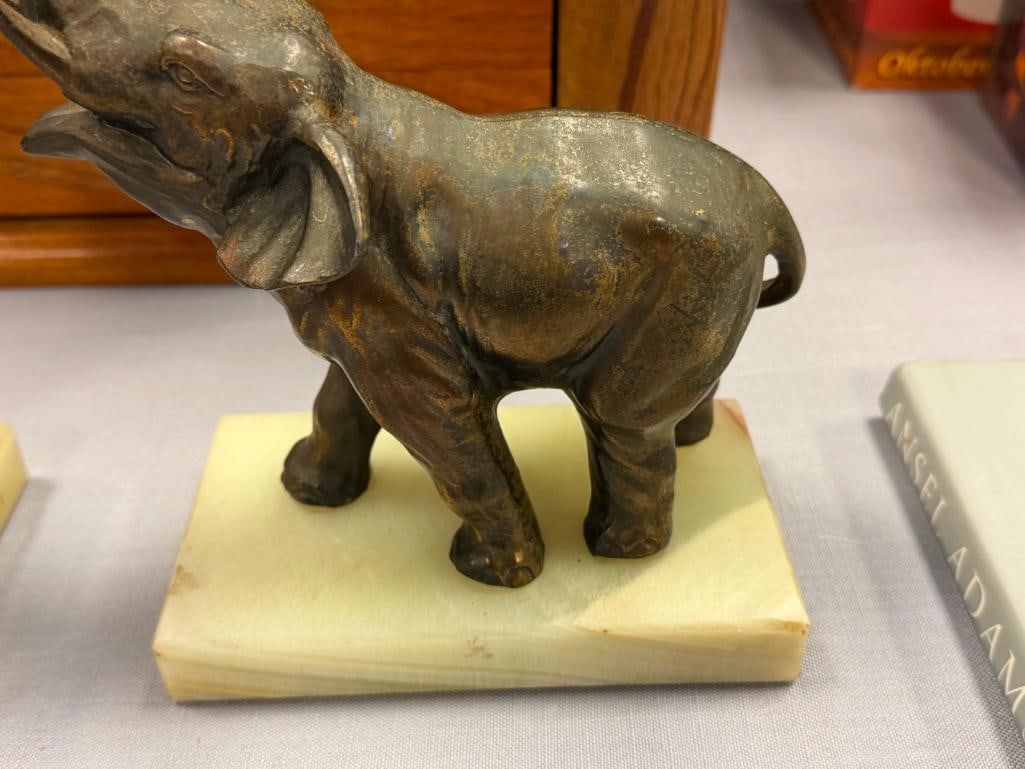 PAIR OF VINTAGE BRASS TONED CAST METAL ELEPHANT FIGURAL BOOKENDS - 10