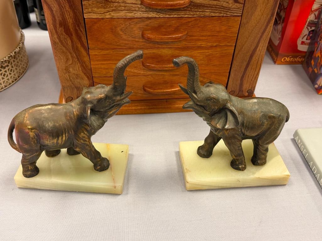 PAIR OF VINTAGE BRASS TONED CAST METAL ELEPHANT FIGURAL BOOKENDS - 2