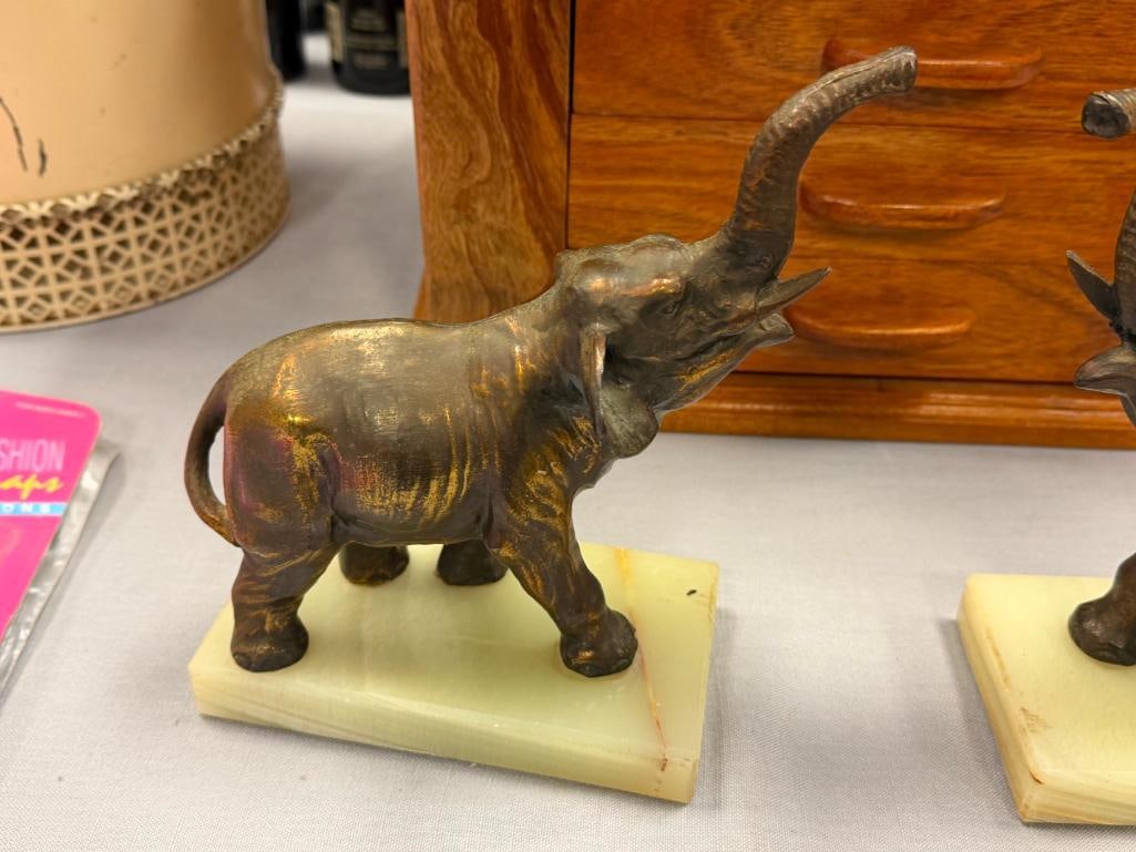 PAIR OF VINTAGE BRASS TONED CAST METAL ELEPHANT FIGURAL BOOKENDS - 3