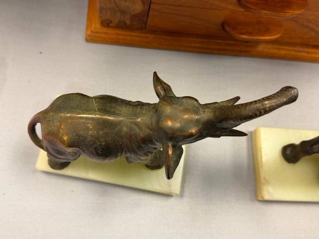 PAIR OF VINTAGE BRASS TONED CAST METAL ELEPHANT FIGURAL BOOKENDS - 5