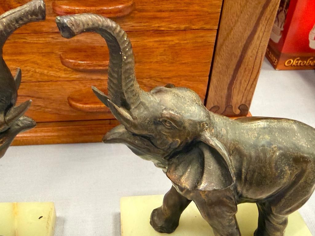 PAIR OF VINTAGE BRASS TONED CAST METAL ELEPHANT FIGURAL BOOKENDS - 9