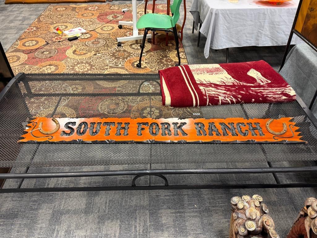 SOUTH FORK RANCH CARVED WOOD RANCH SIGN WITH HORSESHOES - 2