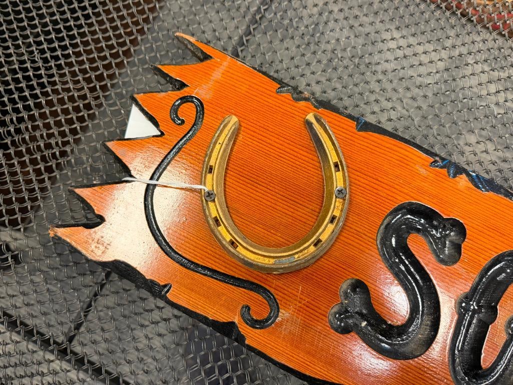 SOUTH FORK RANCH CARVED WOOD RANCH SIGN WITH HORSESHOES - 3
