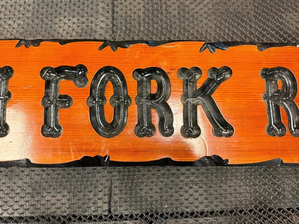 SOUTH FORK RANCH CARVED WOOD RANCH SIGN WITH HORSESHOES - 5