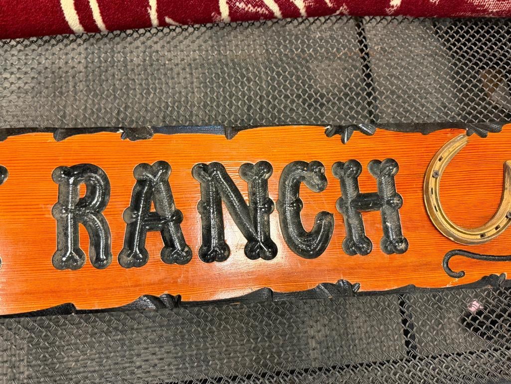 SOUTH FORK RANCH CARVED WOOD RANCH SIGN WITH HORSESHOES - 6