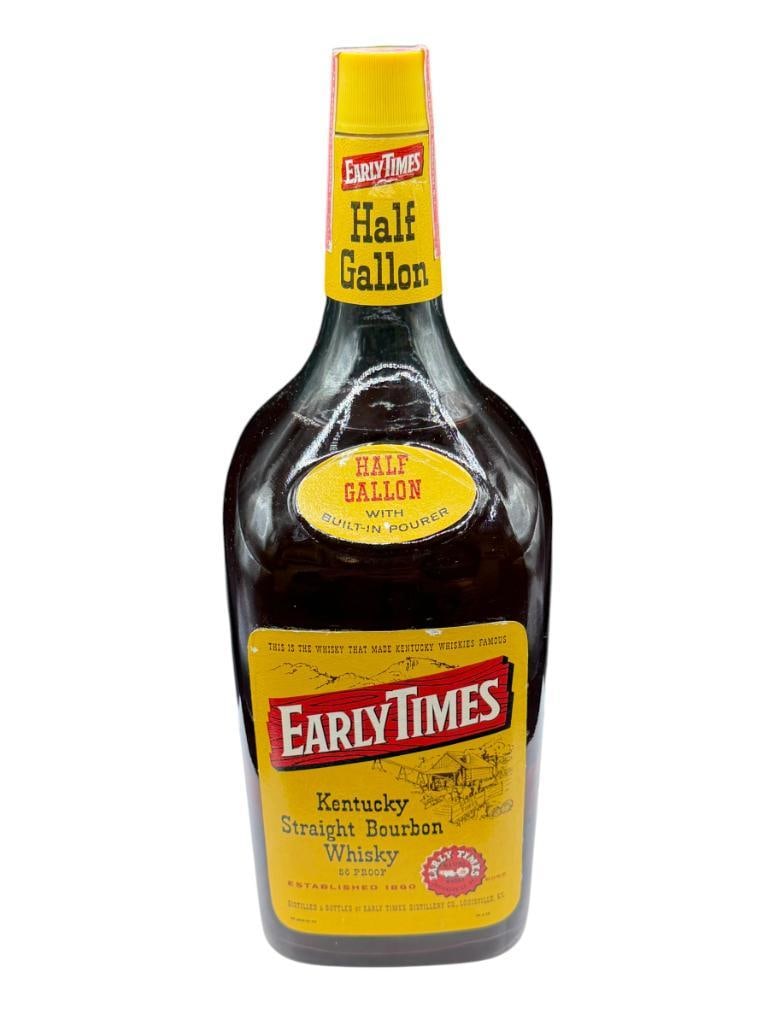 VINTAGE SEALED BOTTLE 1970'S EARLY TIMES KENTUCKY STRAIGHT BOURBON WHISKY: 86 PROOF, SEALED, BOTTLED AT FOUR YEARS OLD, MUST BE 21+ TO BID AND PURCHASE ITEM, ID CHECK REQUIRED, NOT FOR RESALE, FOR CONSUMPTION ONLY, SHIPPING NOT AVAILABLE HALF GALLON