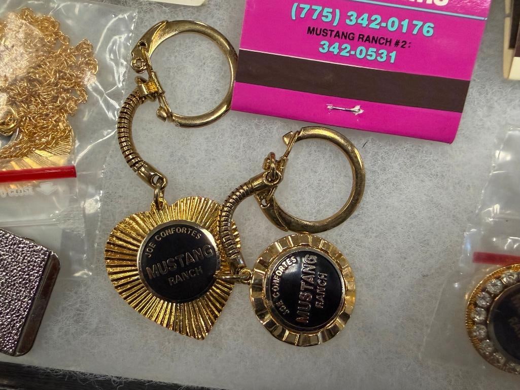 JOE CONFORTE / MUSTANG RANCH NEVADA BROTHEL SOUVENIR KEY CHAINS, EARRINGS, MATCHBOOKS, MONEY CLIP - 4