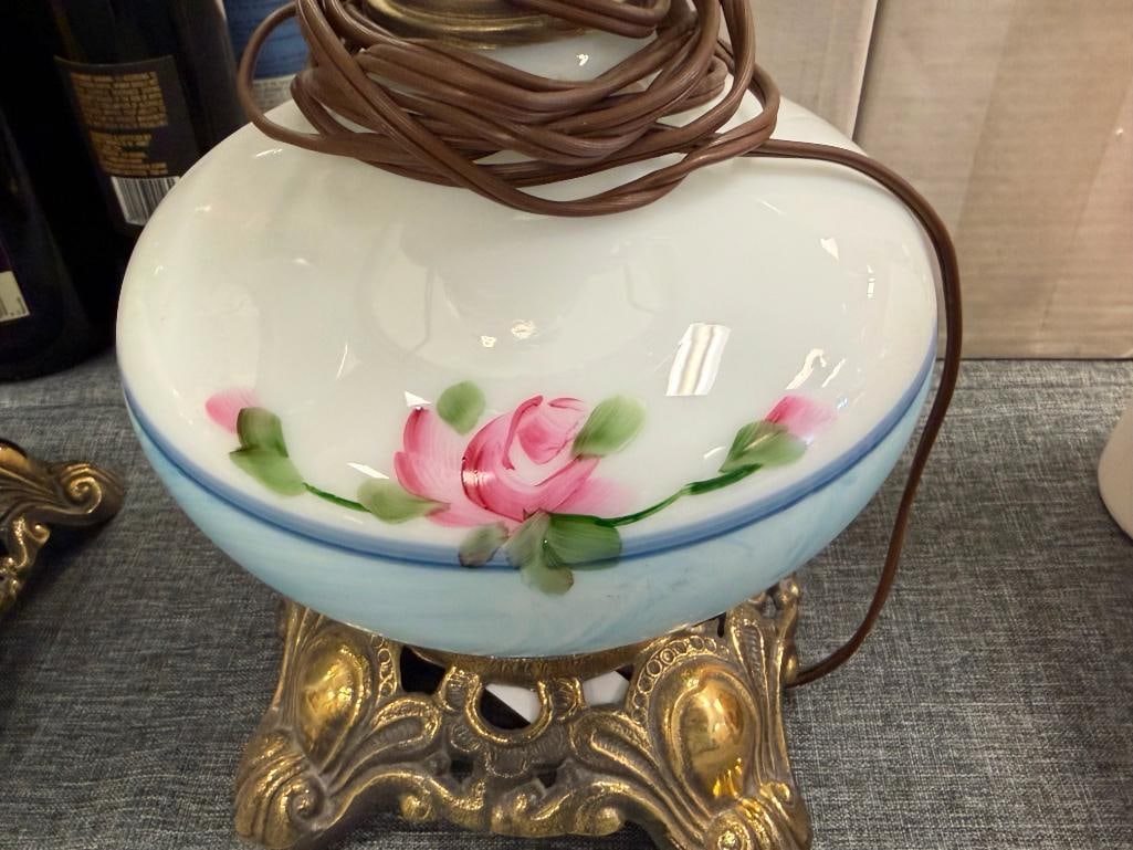PAIR OF VINTAGE HAND PAINTED GLASS GONE WITH THE WIND TABLE / PARLOR LAMPS - 6