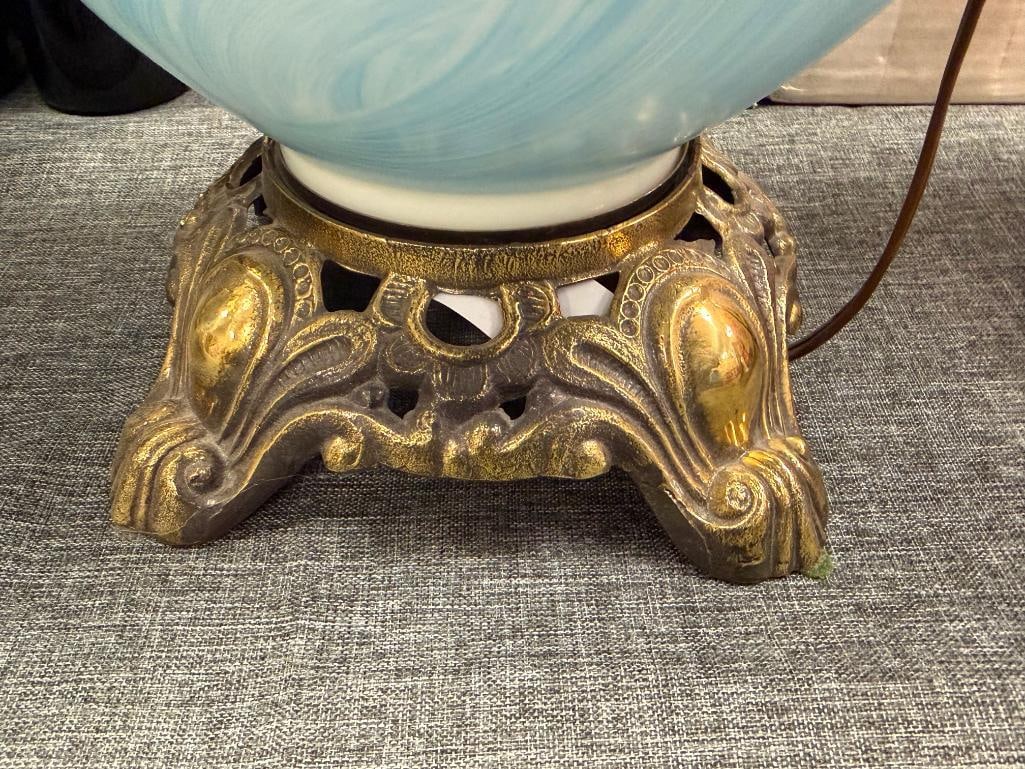 PAIR OF VINTAGE HAND PAINTED GLASS GONE WITH THE WIND TABLE / PARLOR LAMPS - 7