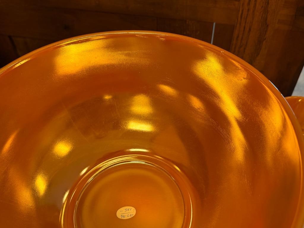 VINTAGE ANCHOR HOCKING / FIRE-KING PEACH LUSTRE IVY PUNCHBOWL AND MUGS - 13
