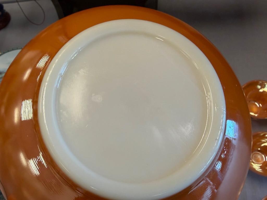 VINTAGE ANCHOR HOCKING / FIRE-KING PEACH LUSTRE IVY PUNCHBOWL AND MUGS - 14