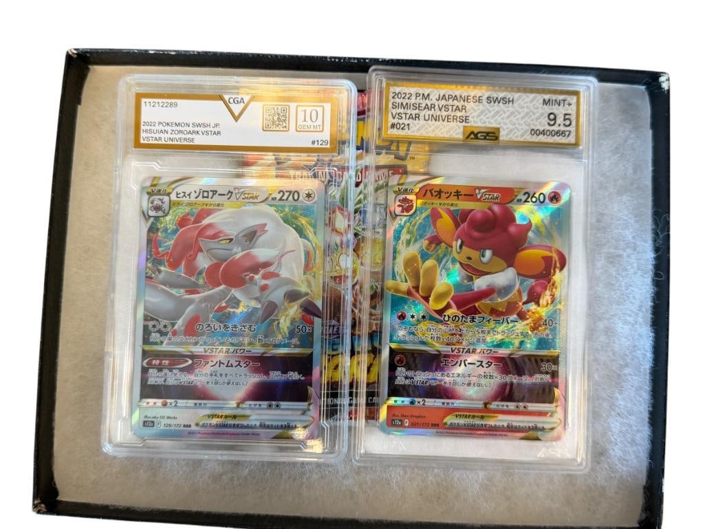 AGS AND CGA GRADED POKEMON CARDS 2022 SIMISEAR VSTAR 10 GEM MT 2022 AND HISUIAN VSTAR 9.5 MINT: PLUS 2024 POKEMON SCARLET & VIOLET SURGING SPARKS 10 PACK SEALED CARD PACK 