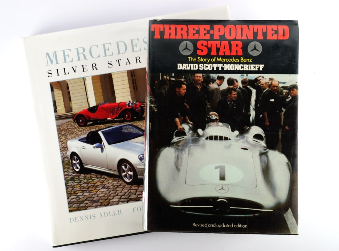 MERCEDES-BENZ: Two hardcover concerned with Mercedes-Benz. 'MERCEDES-BENZ SILVER STAR CENTURY': MERCEDES-BENZ: Two hardcover concerned with Mercedes-Benz including 'THREE-POINTED STAR' hardcover book by David Scott-Moncrieff revised edition, published 1979 by Gentry Books LIMITED, 435 pages, pen