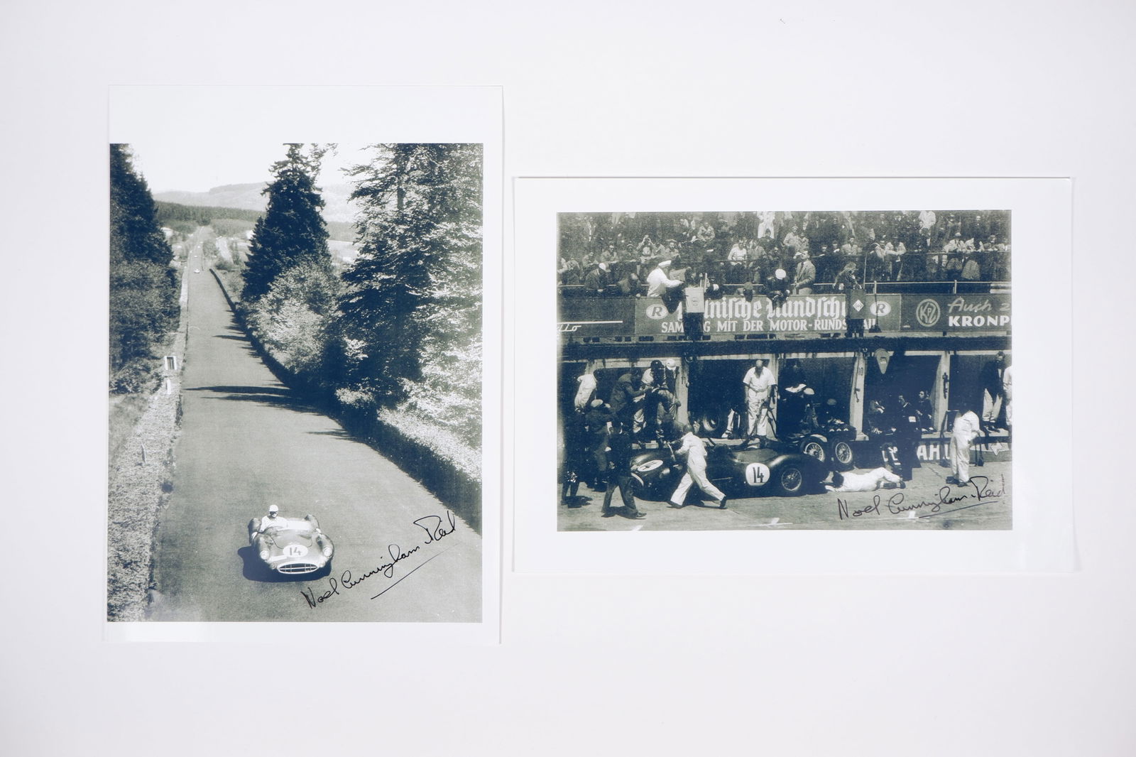 ASTON MARTIN: Images of Noel Cunningham-Reid racing the Aston Martin DBR-1. C.Reid signatures (1 of 3)