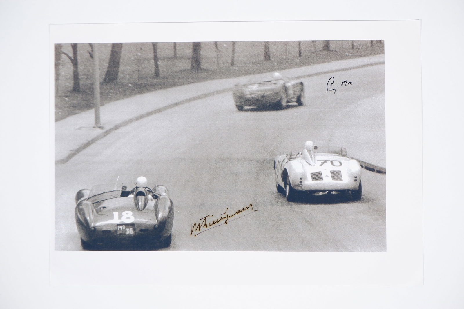 GP VENEZUELA: Image from the 1957  Venezuela G.P - Moss & Trintignant. Signed by both drivers (1 of 1)