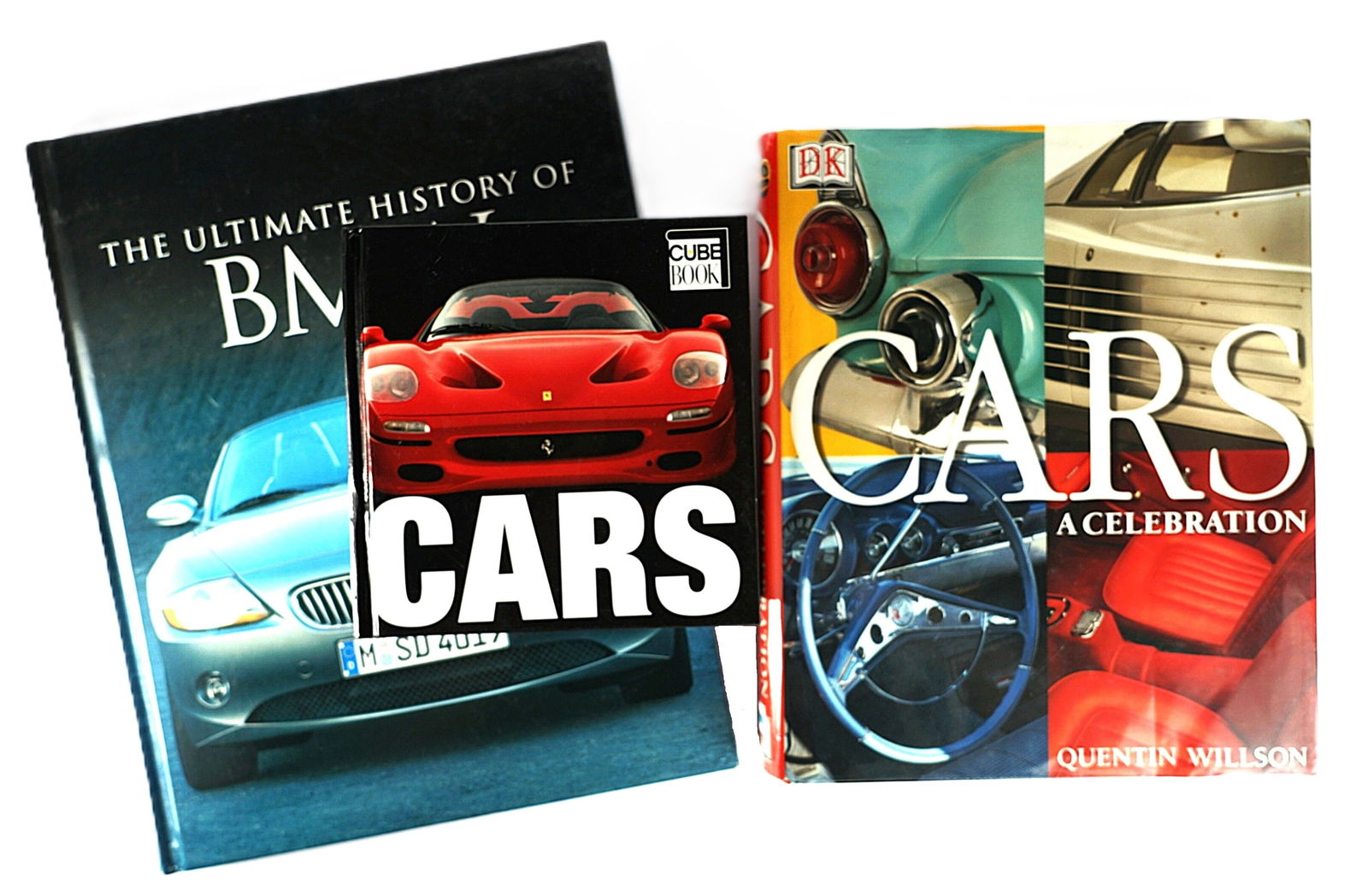 CARS: Three hardcover books detailing a variety of cars. 'THE ULTIMATE HISTORY OF BMW' by Noakes (1 of 5)