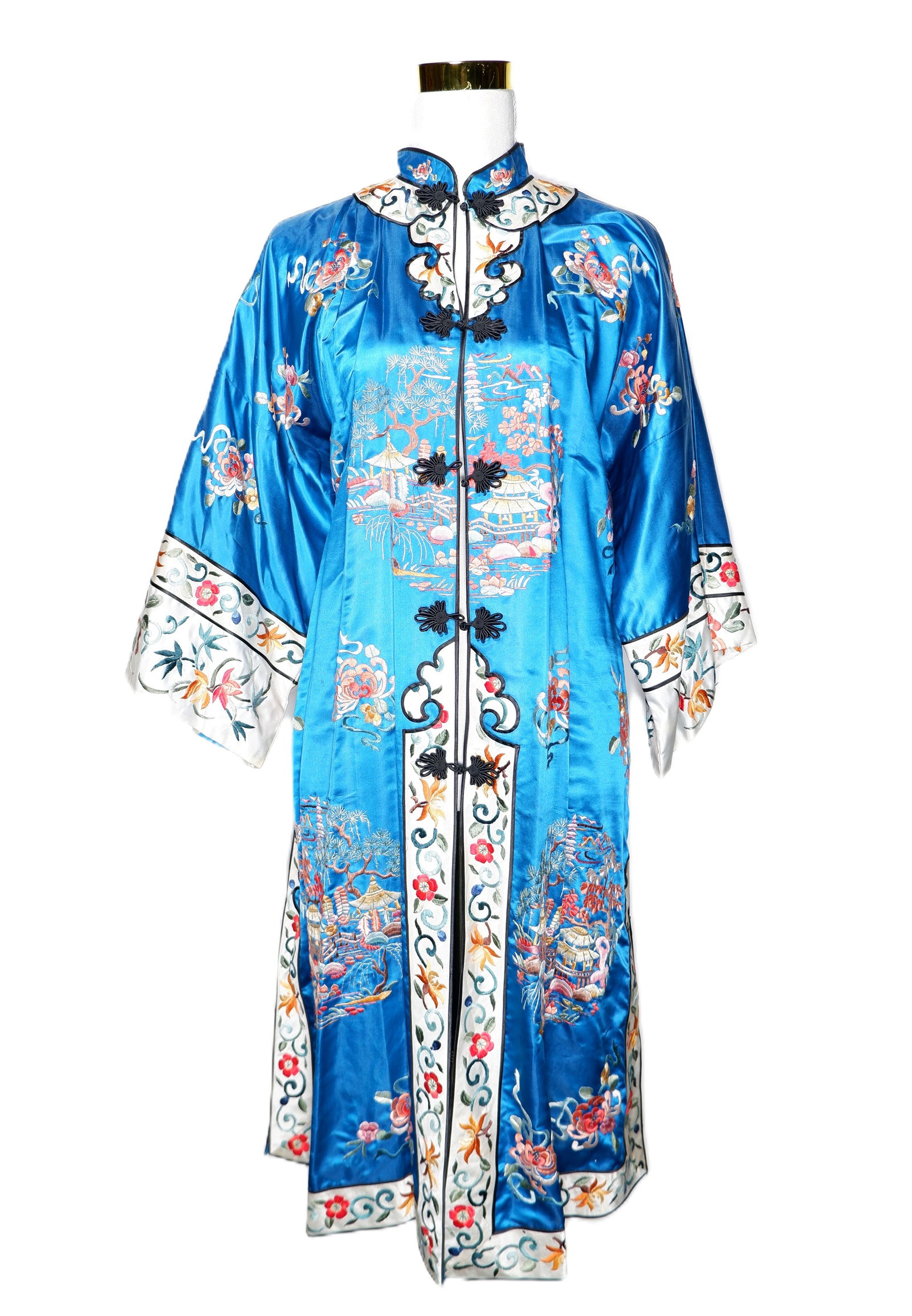 A vintage embroidered teal silk blend Chinese robe (1 of 2)