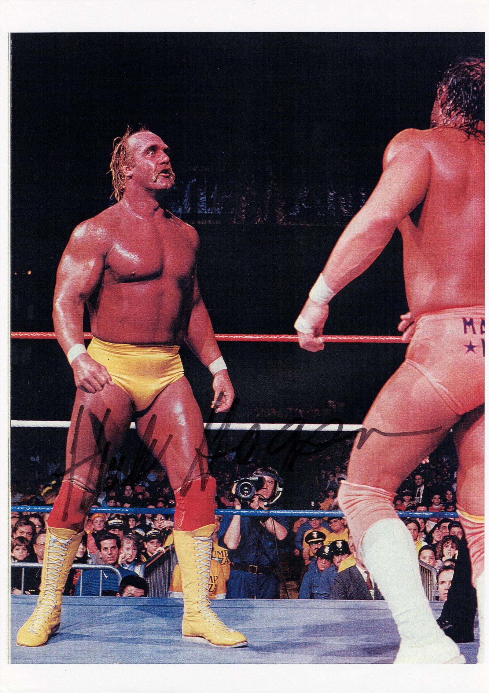 HULK HOGAN: An image of Hulk Hogan signed to front by Hulk Hogan: HULK HOGAN: An image of Hulk Hogan, signed to front in black marker by Hulk Hogan, image measures 29.5 x 21cm overall