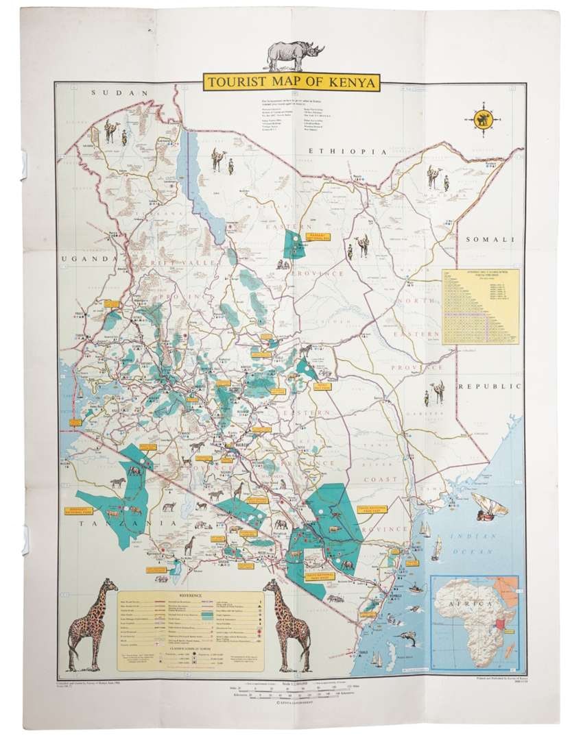 An original Tourist Map of Kenya published by Survey of Kenya, 1968 (1 of 6)