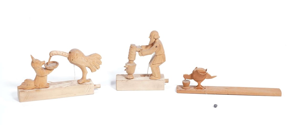 Three Russian carved wood childrens toys: Three Russian carved wood childrens toys