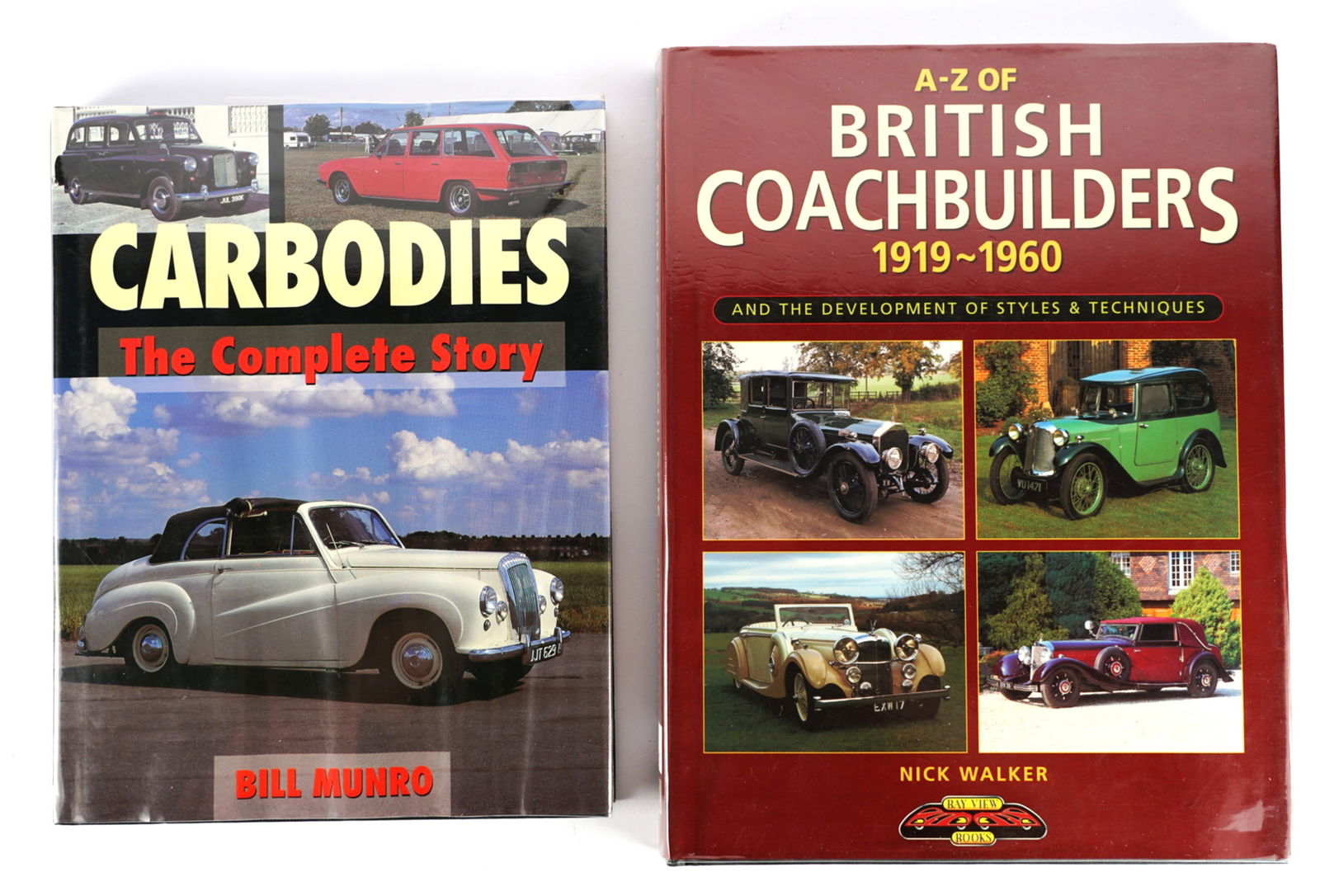 COACHBUILDING: TWO HARDCOVER BOOKS DETAILING COACHBUILDING AND CARBODIES: COACHBUILDING: Two hardcover books detailing coachbuilding and carbodies including 'A-Z OF BRITISH COACHBUILDERS' by Nick Walker, published 1997 by Bay View Books Ltd, 208 pages, with 'CARBODIES - The