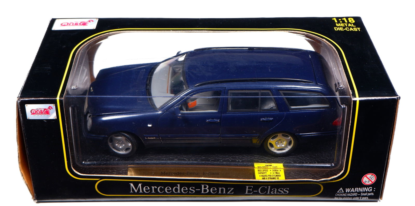 MERCEDES-BENZ: A 1:18 scale ANSON Mercedes-Benz E-class. Dark blue (1 of 1)