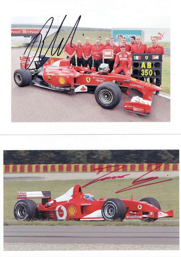 FERRARI: Two Ferrari F1 test driver images and signatures. Bertolini & Biagi signatures (1 of 1)