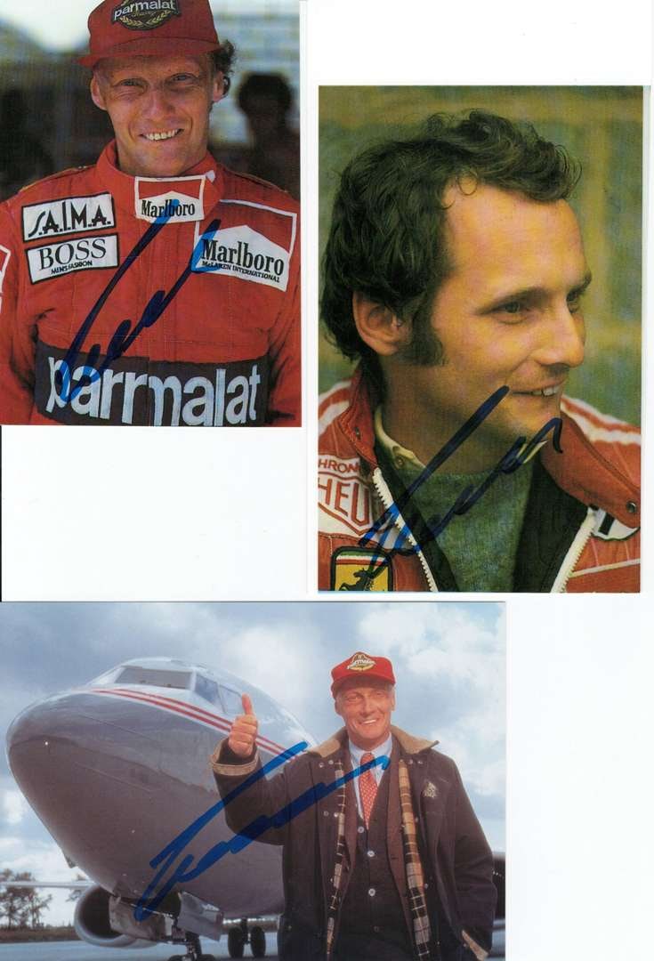 LAUDA: Three items associated with Niki Lauda. Portrait & Lauda Air images. Lauda signatures (1 of 1)